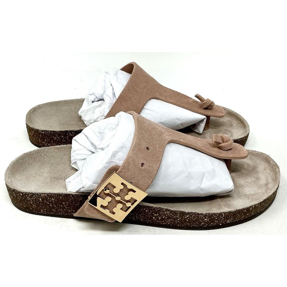 đTory Burch Mellow T-Strap Suede Thong Cork Malva Pink Sandals NIB - Picture 7 of 12